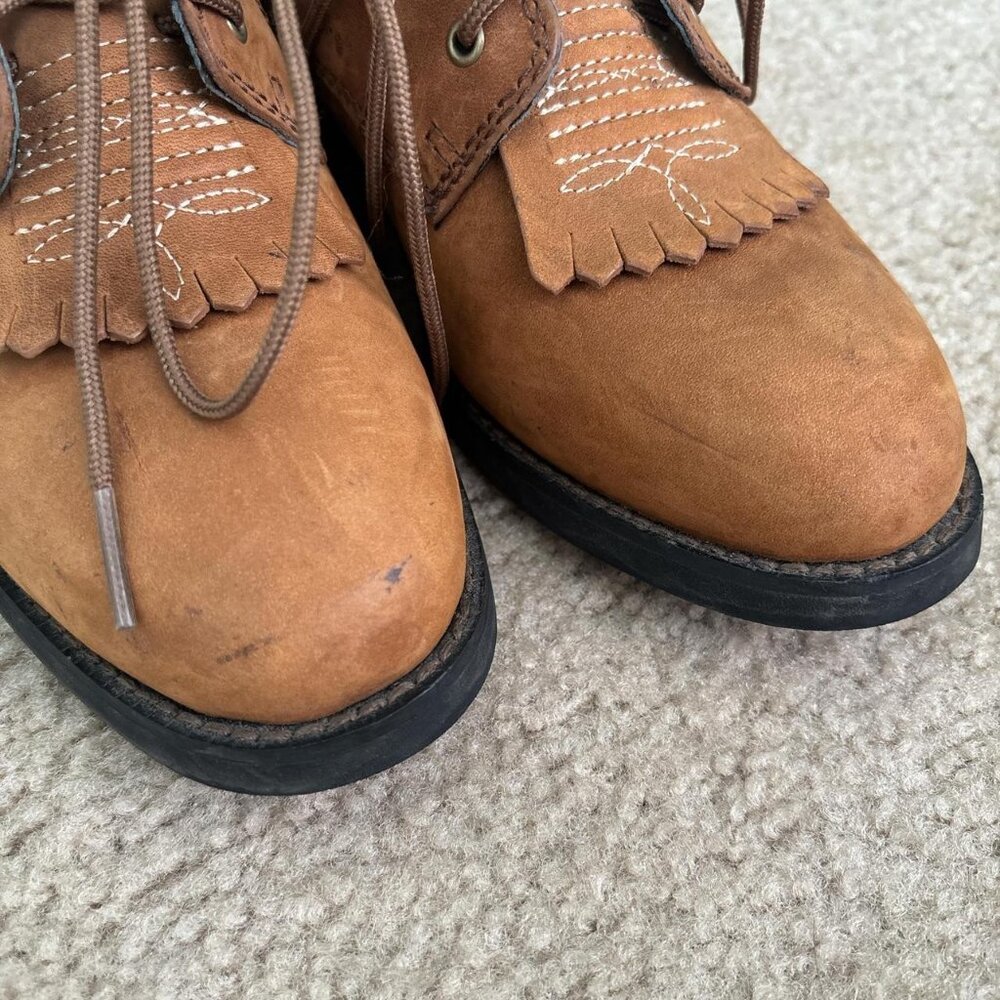 Cabelas Kiltie Leather Boots Womens 6 Brown Lace Up Western - Picture 6 of 8